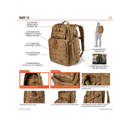 Sac à dos 5.11 RUSH 24 COYOTE - 2.0