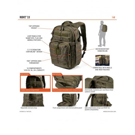 Sac à Dos 5.11 Rush 72 2.0 – Ranger Green – 55L – Neuf – Camping Randonnée Survival