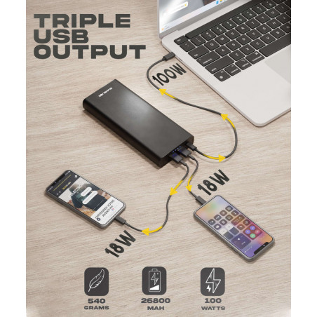 Batterie Externe pour Ordinateur portable GRAVITY 100 W - 26800 mAh