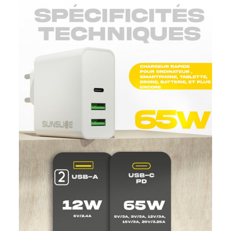 EMPERION 65 Chargeur USB-C pour orinateur portable et batterie externe