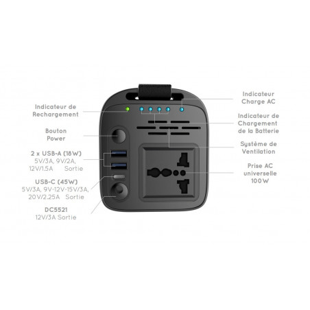 Generateur Solaire Portable GRAVITY 144WH - 100W - Livré avec panneau solaire 40W