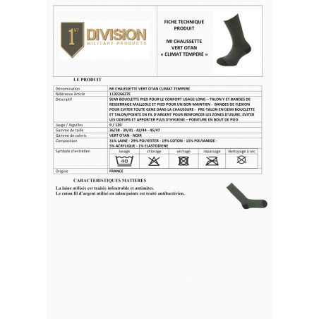 Véritable chaussettes ORIGINAL “Climat Tempéré” de l'Armée française - Vert OD