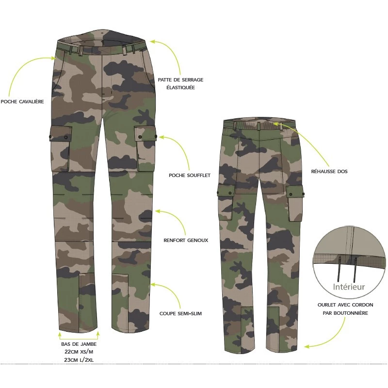 Pantalon Treillis F3 Tenue de combat armée française camouflage CE