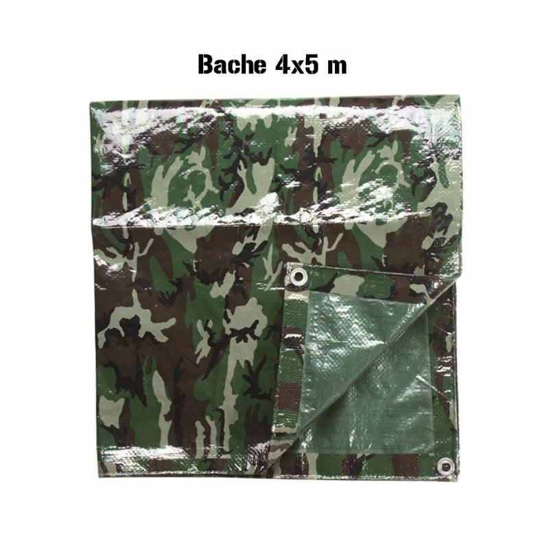 Tarp Bâche militaire PE, woodland, oeillets métalliques, 3x3,90