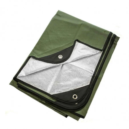 Couverture De Survie Camping 210x150 Cm - Bâche Thermique Réfléchissante Imperméable Verte