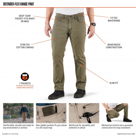 Pantalon 5.11 DEFENDER Flex RANGE Slim Ranger Green - 74517-186